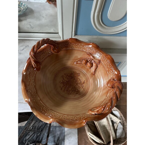 French vintage rustic decorative bowl large centerpiece or fruit bowl handmade - Picture 4 of 4